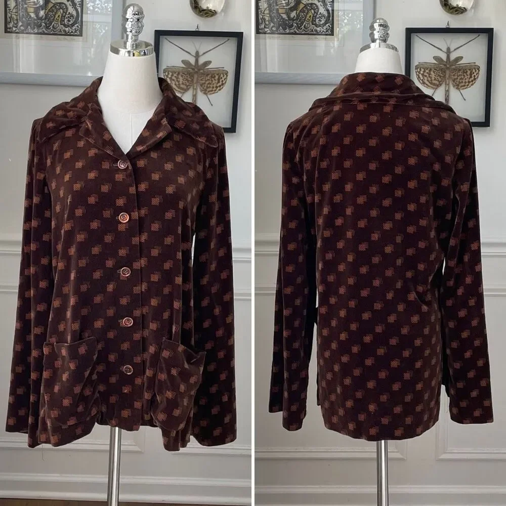Vintage 70s Gloria Sachs Velveteen Barrymore Dagger Collar Button Blazer Jacket